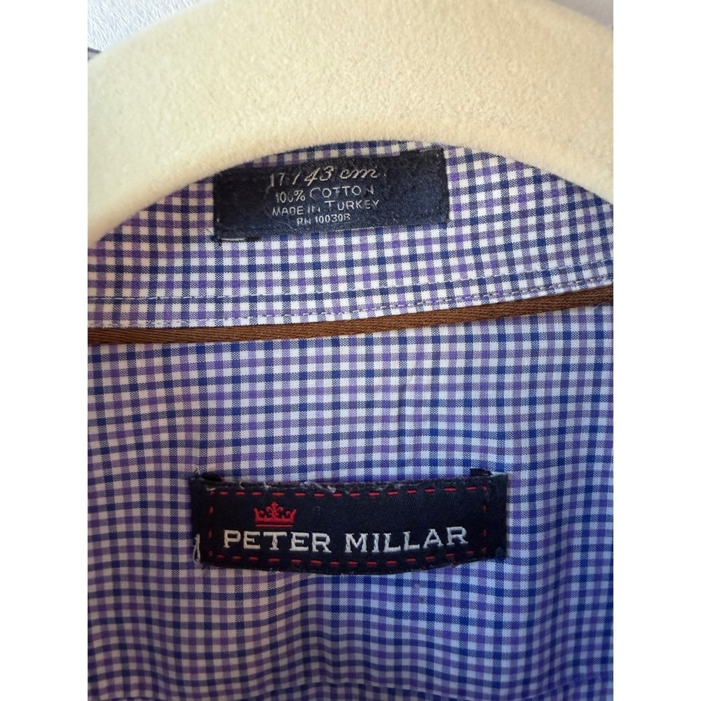 Peter Millar Mens Purple White Gingham Check Button Down Shirt Size 17 43cm L - Picture 7 of 8